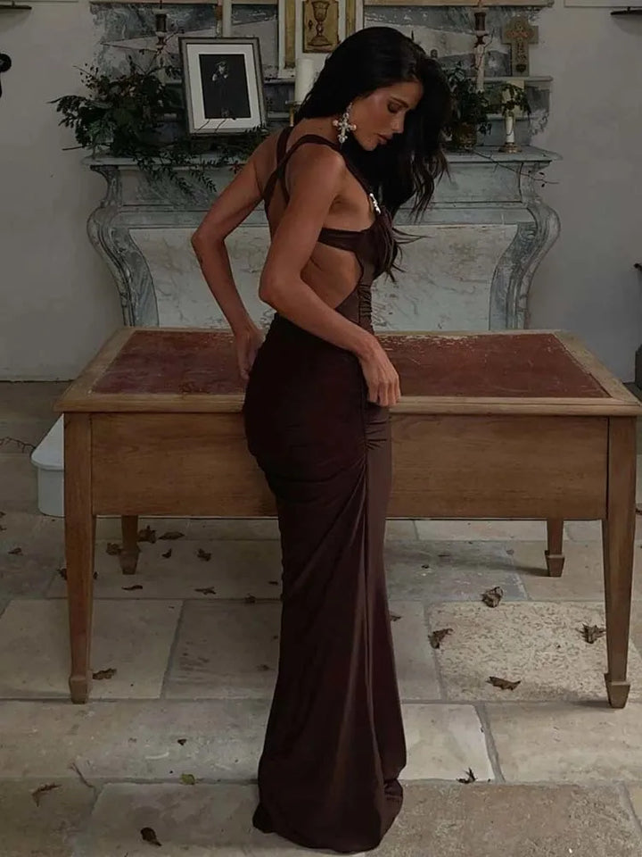 Maxi Open Back Dress with Buckle Detail on Straps - Grace