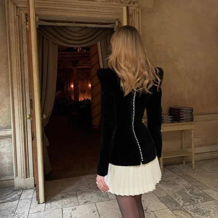 Velvet Mini Dress with Pleated Skirt Design - Ophelia