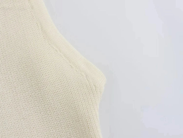 Elegant Knitted Midi Dress with Button Decoration and Small Slit - Pierre