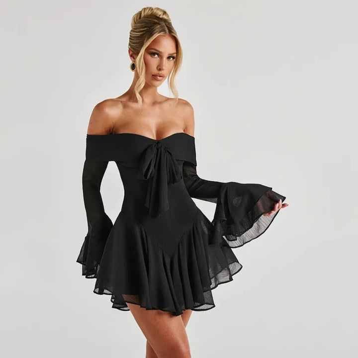 A-line Chiffon Mini Dress with Off-Shoulder - Lilyana