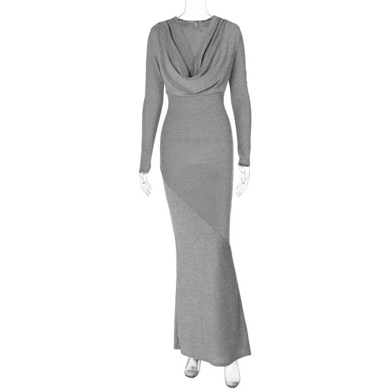 Maxi evening dress with sequins and deep neckline - Laura