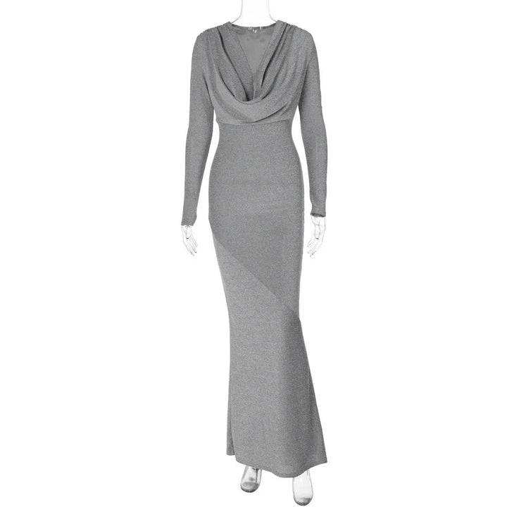 Maxi evening dress with sequins and deep neckline - Laura