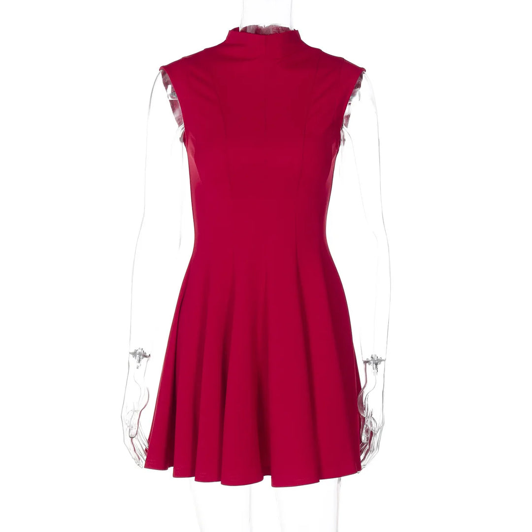 Ruffled Mini Dress with A-Line Cut and Half Turtleneck - Riley