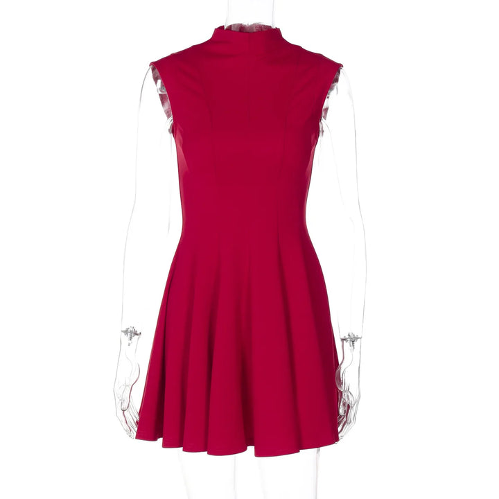 Ruffled Mini Dress with A-Line Cut and Half Turtleneck - Riley