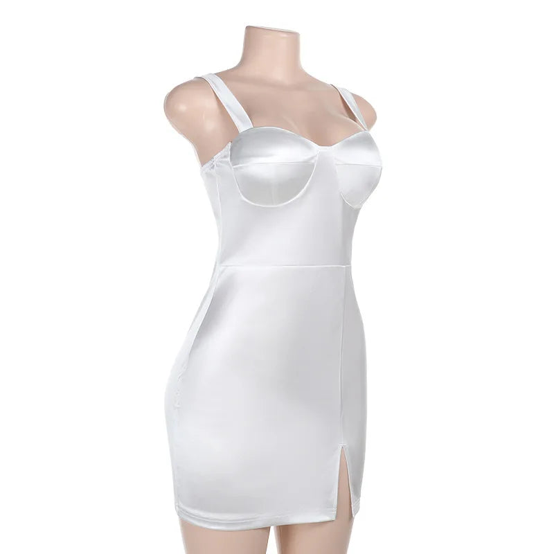 Mini Satin Dress with Slit Detail - Ant