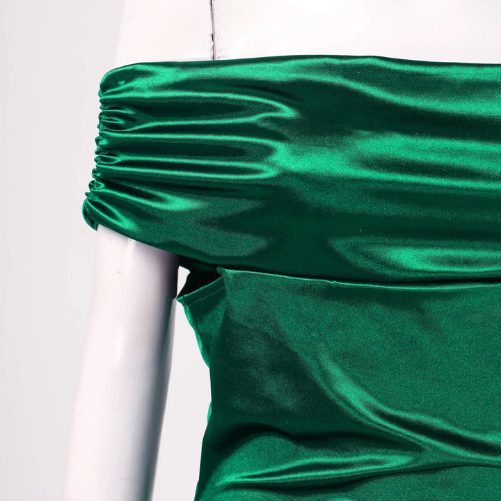Maxi Satin Dress with Off-Shoulder Design and Slit - Harmoni
