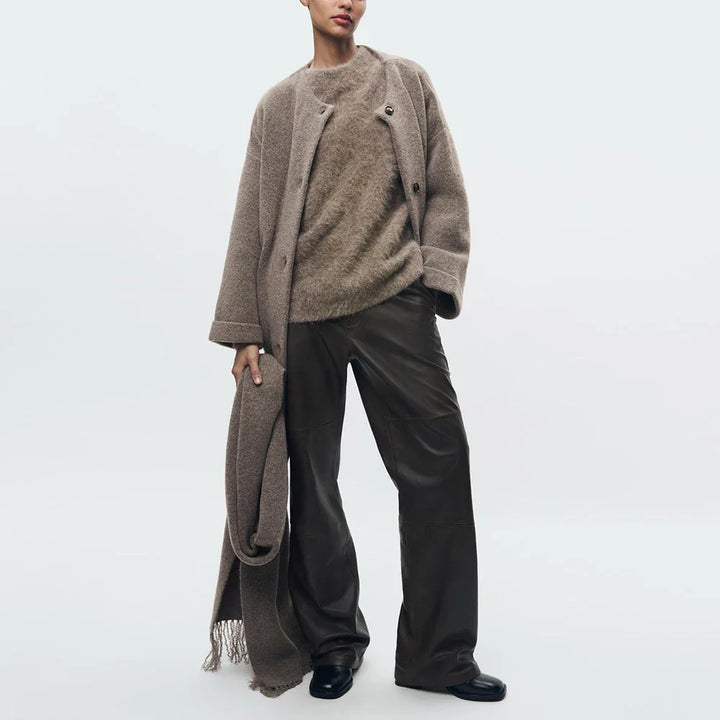 Wool Coat with Scarf Design, Button and Pocket Details - Lorenzo