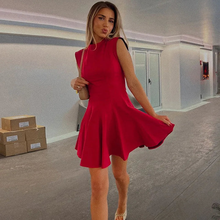 Ruffled Mini Dress with A-Line Cut and Half Turtleneck - Riley