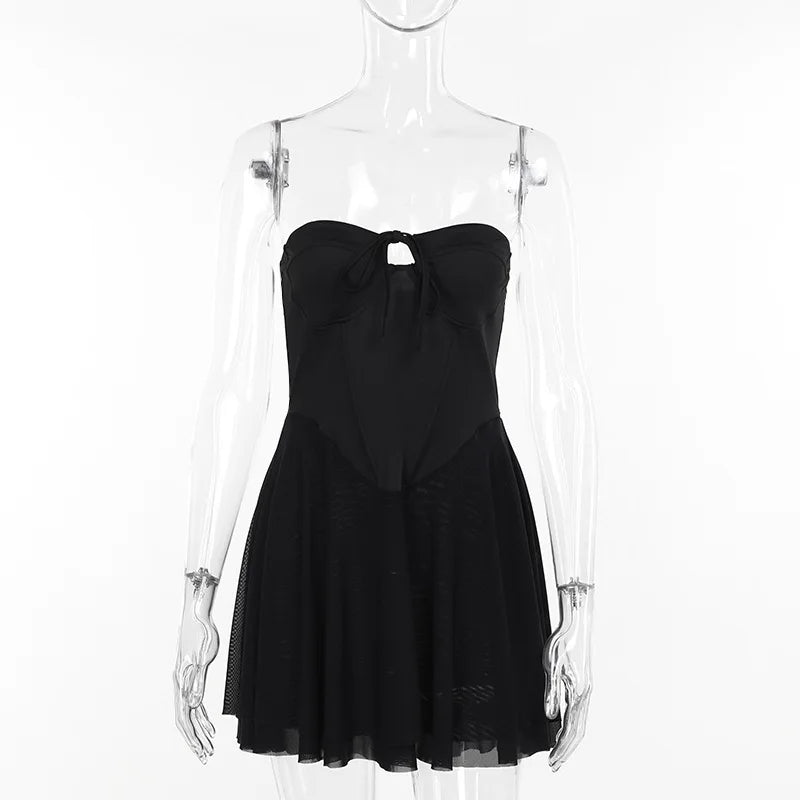Strapless Mini Dress with Chest Tie Detail - Ainara