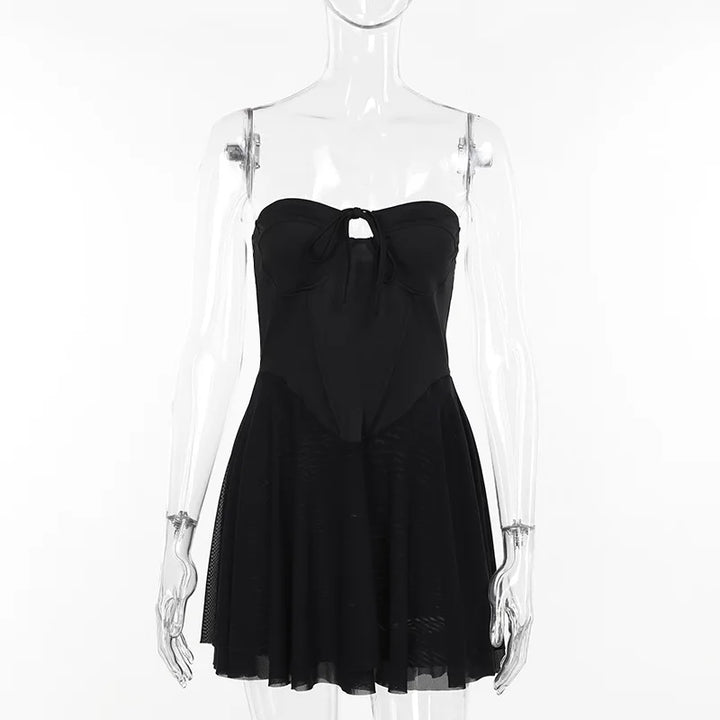Strapless Mini Dress with Chest Tie Detail - Ainara