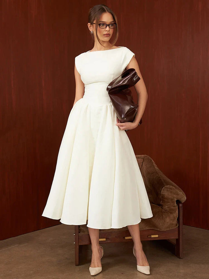 A-Line Midi Dress with Open Back - Rona Lee