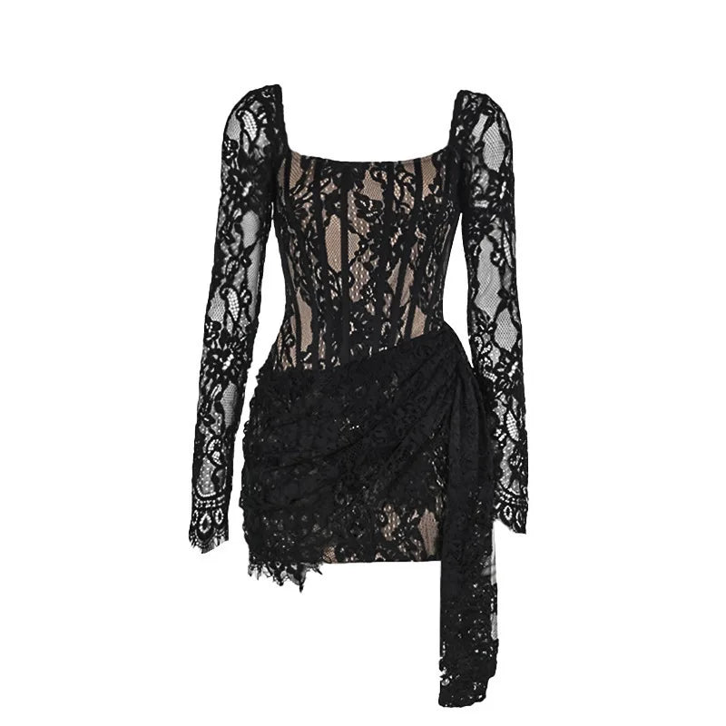 Lace mini dress with corset design - Ella Lee