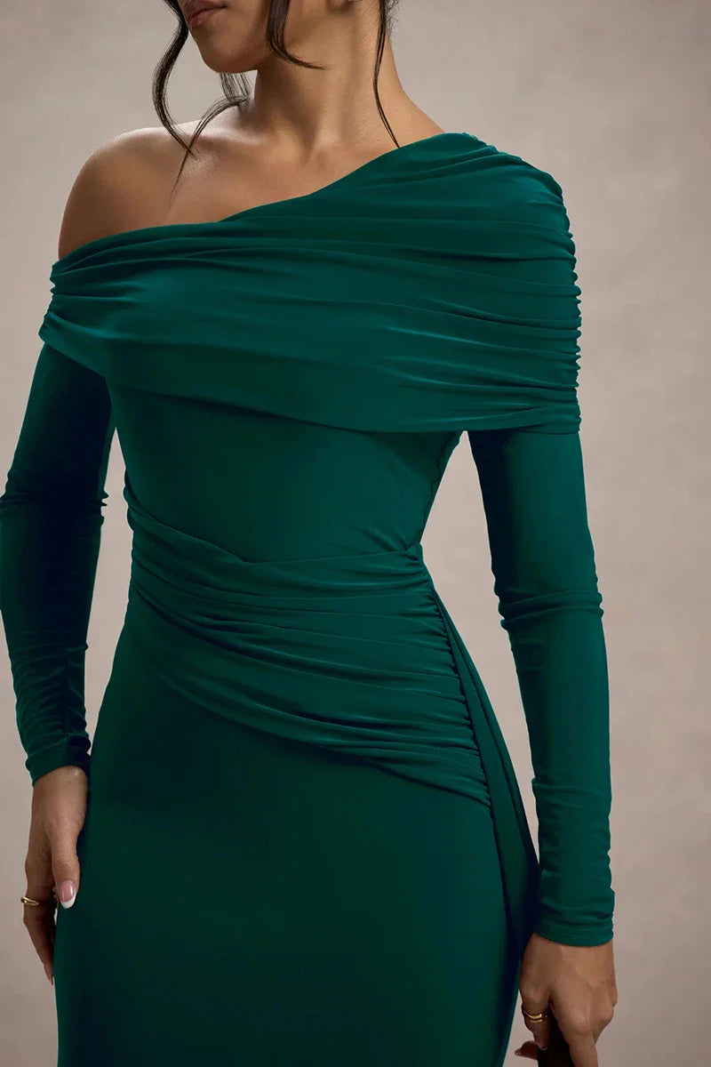 Off-shoulder maxi dress with ruching and ruffle detail - Miguel