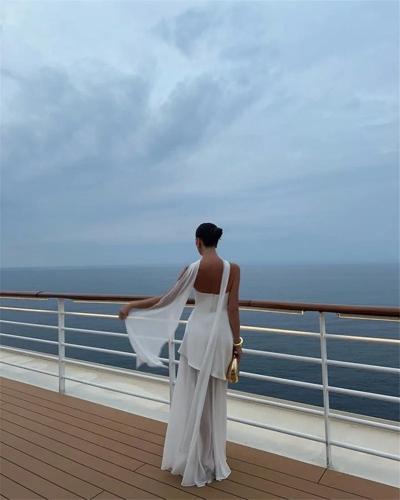 Strapless Maxi Dress with Chiffon Bottom, Slit Design, and Matching Scarf Detail - Princess
