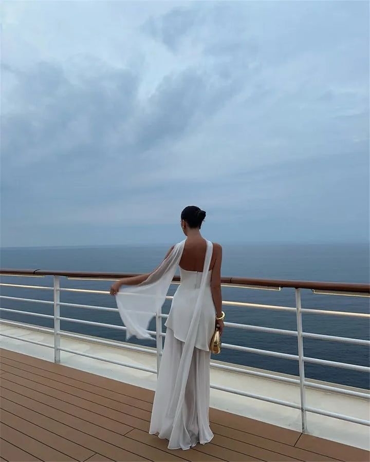 Strapless Maxi Dress with Chiffon Bottom, Slit Design, and Matching Scarf Detail - Princess
