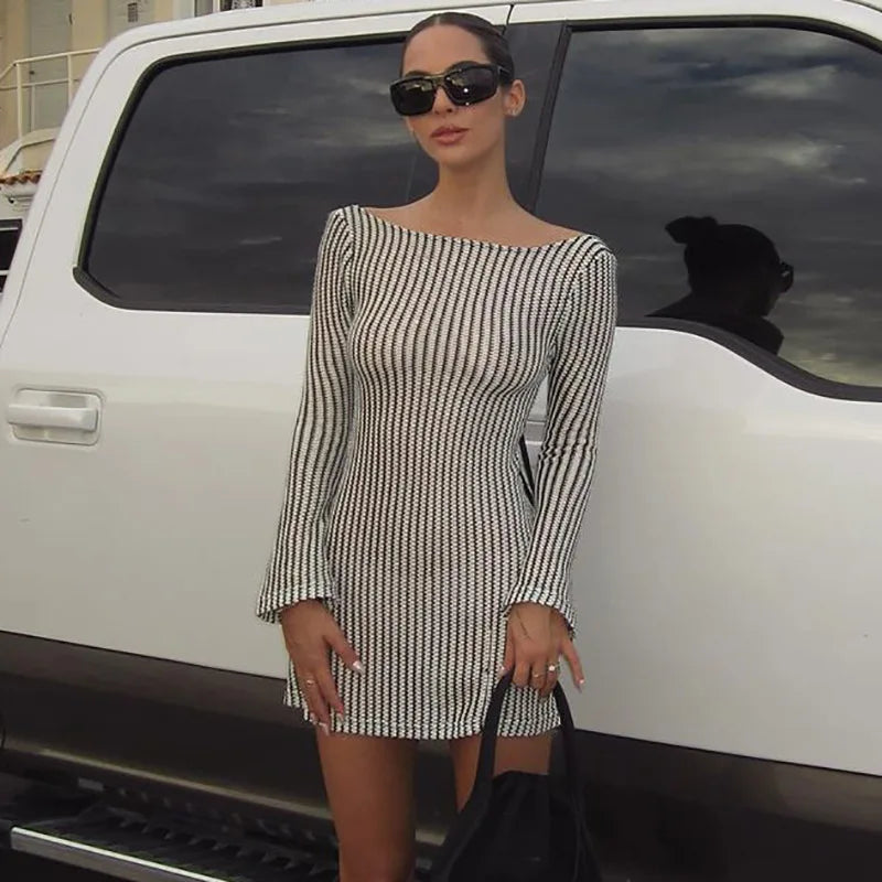 Striped Mini Dress with Open Back - Clara