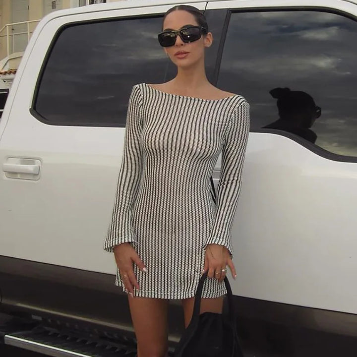 Striped Mini Dress with Open Back - Clara