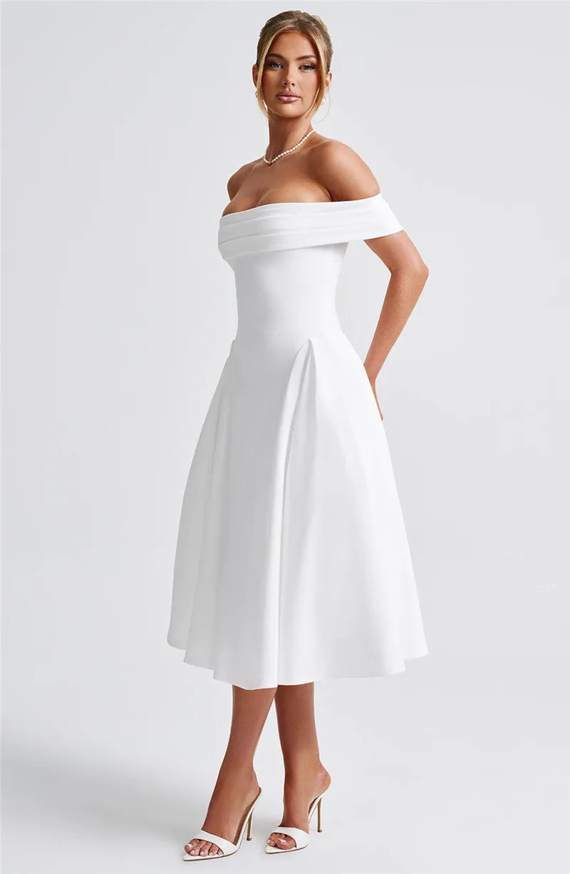 Off-Shoulder A-Line Midi Dress - Inbal