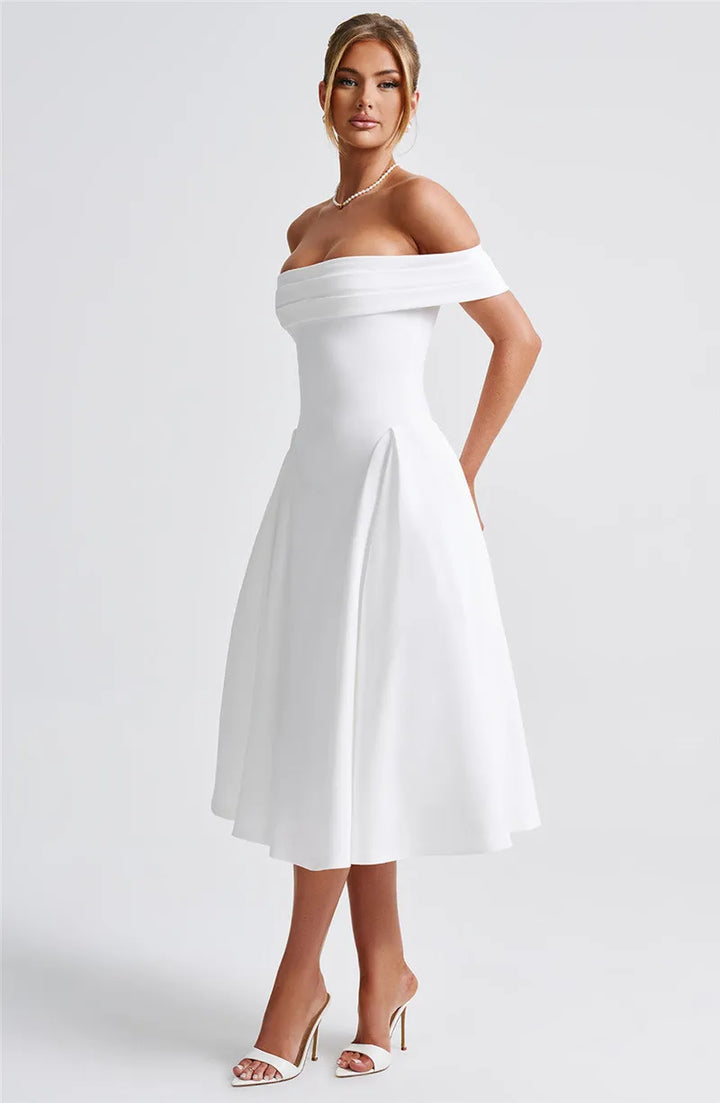 Off-Shoulder A-Line Midi Dress - Inbal