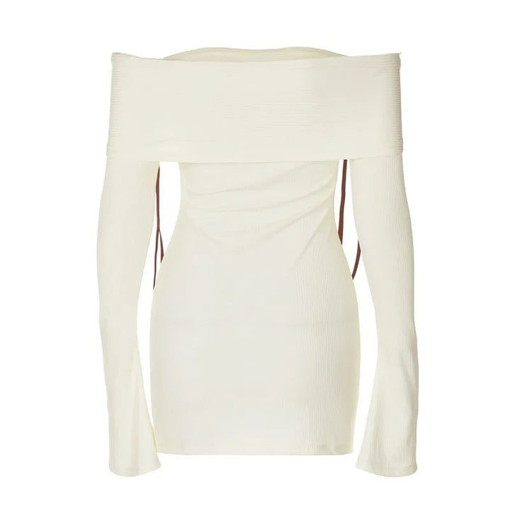 Knitted mini dress with off-shoulder and bow ribbon decoration - Yanga
