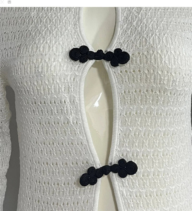 Knitted Maxi Beach Dress with Pin Decoration and Tie Detail on Open Back - Mikayla