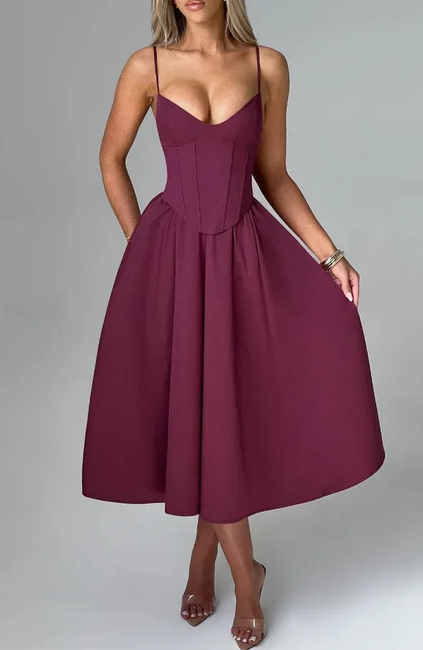 Midi Dress with A-Line and Classic Design - Nataly