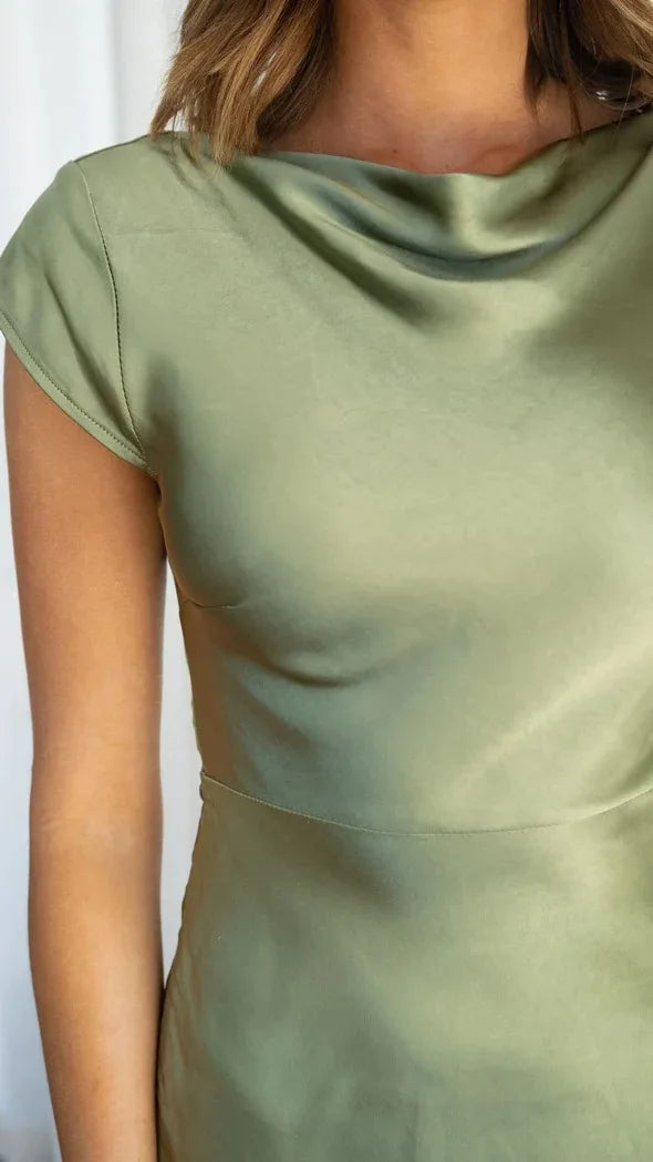 Midi satin dress with slit and open back design - Shray