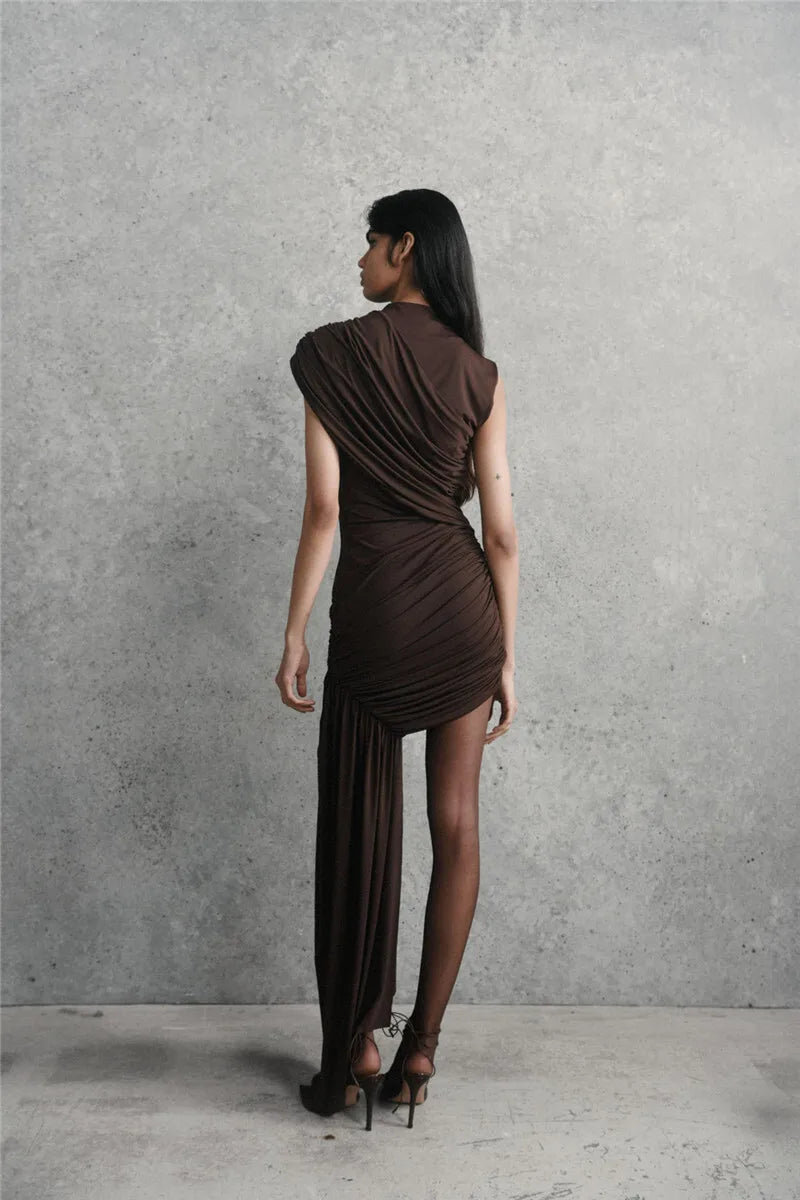 Mini dress with ruching and asymmetrical design decorated with a train - Jay