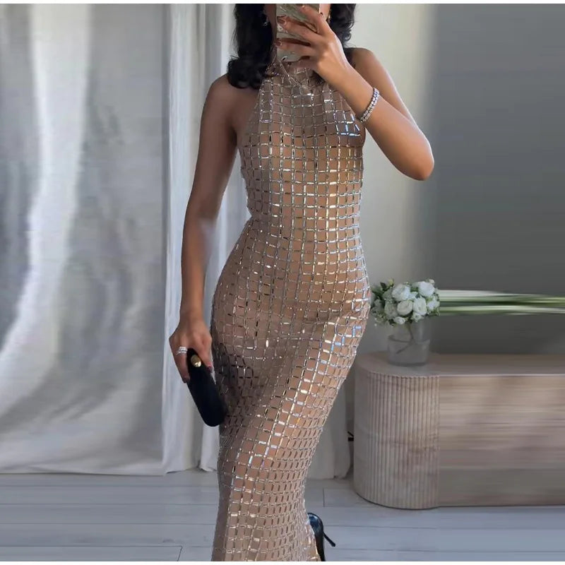 Strapless top / mini skirt / maxi dress / maxi dress with sparkling sequins design