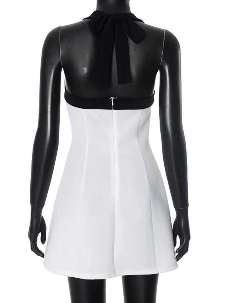 Elegant mini dress with neck tie and open back - Anna El