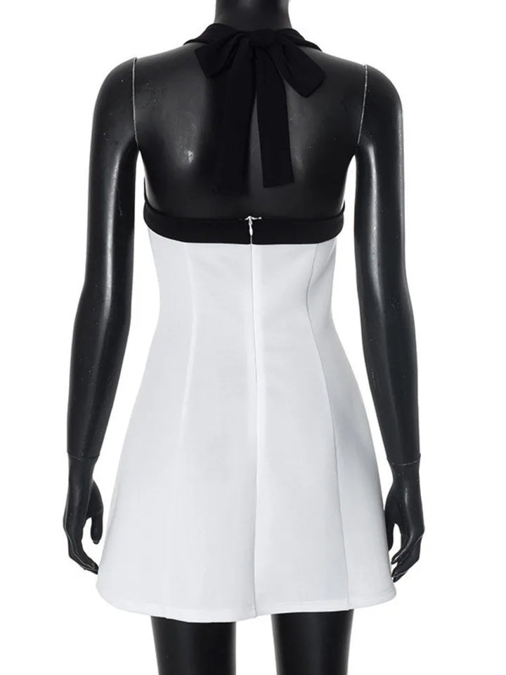 Elegant mini dress with neck tie and open back - Anna El