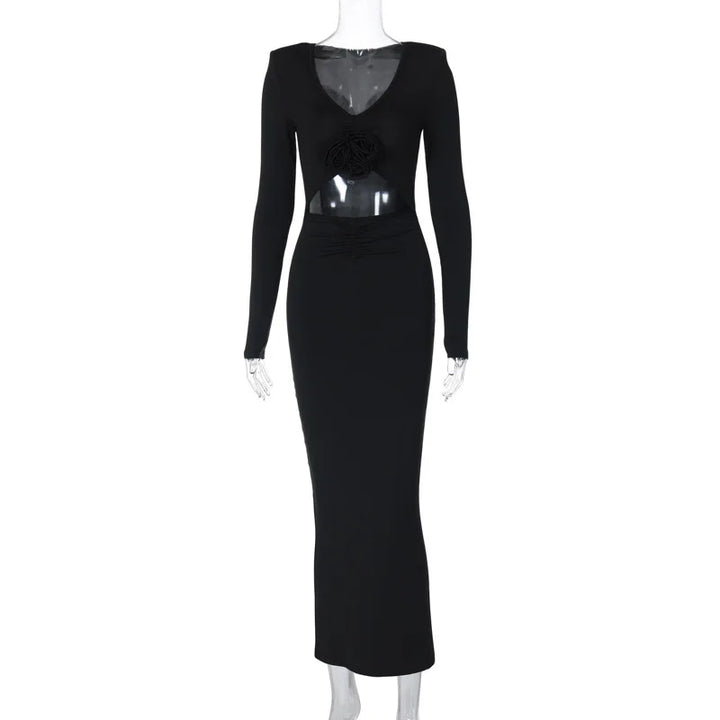 Elegant Midi Dress with Floral Detail and Slit - Chulia