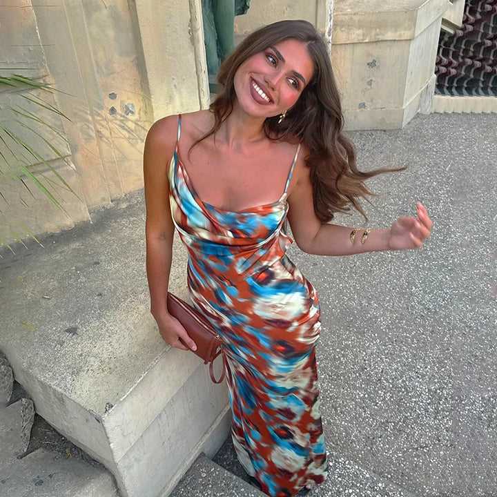 Colorful Satin Maxi Dress - Skylar
