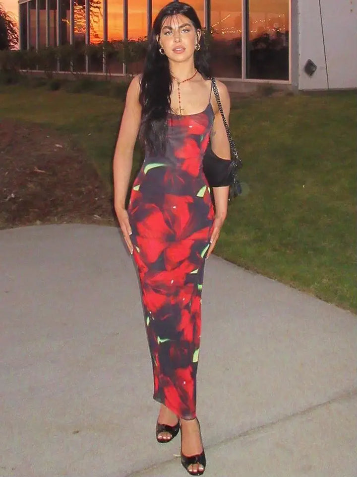 Fitted Floral Maxi Dress - Irene