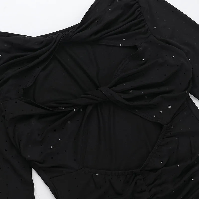 Ruching Mini Dress with Glitter Dot Decoration and Cutouts - Alexa
