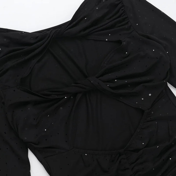 Ruching Mini Dress with Glitter Dot Decoration and Cutouts - Alexa