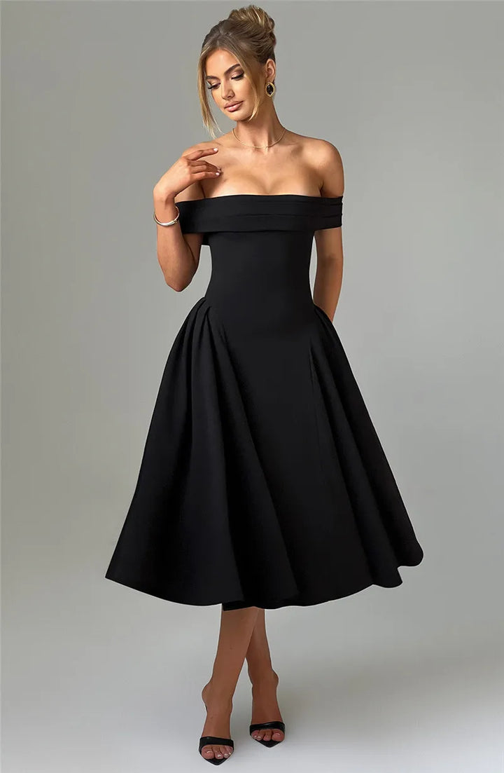 Off-Shoulder A-Line Midi Dress - Inbal