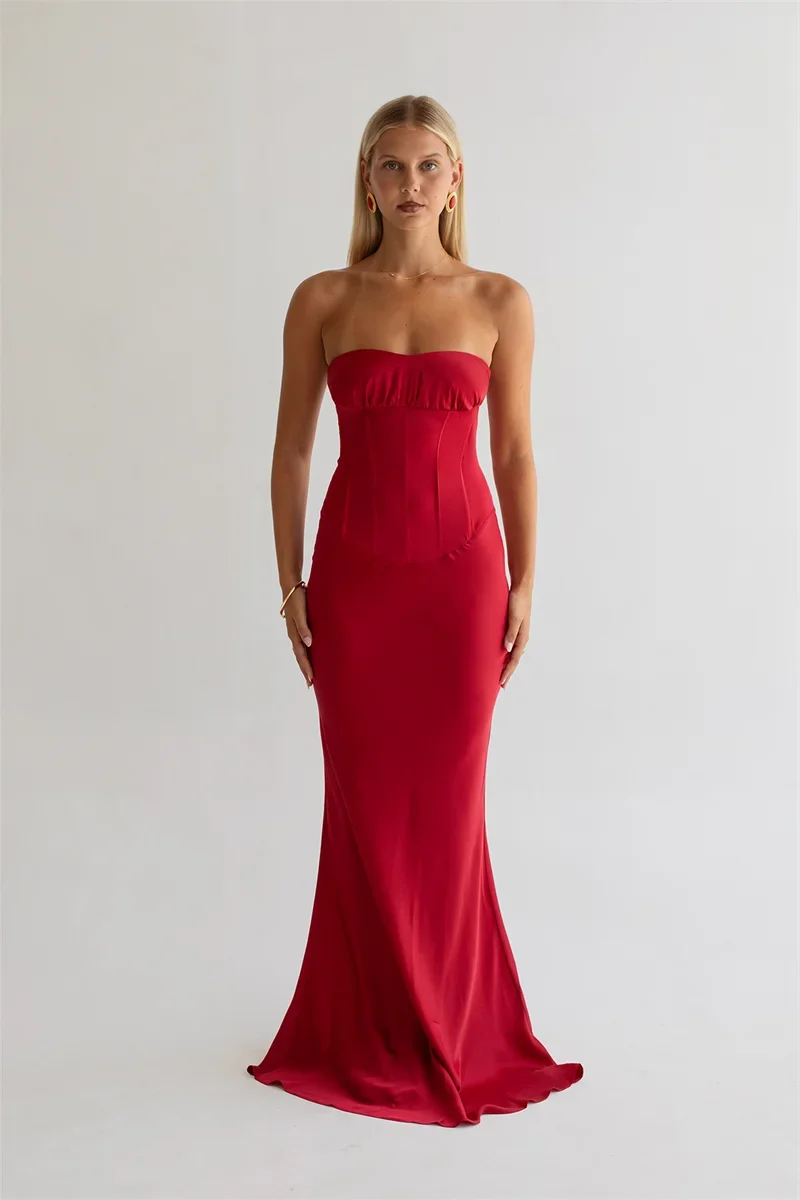 Strapless maxi dress with a back tie - ELINA