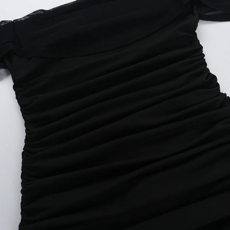 Fitted Pleated Mini Dress with Dropped Mesh Straps - Luz