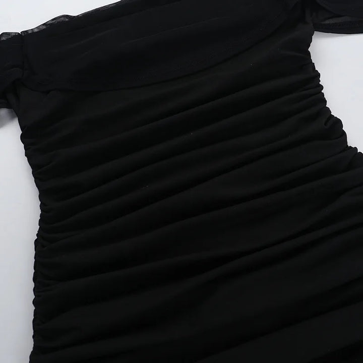 Fitted Pleated Mini Dress with Dropped Mesh Straps - Luz