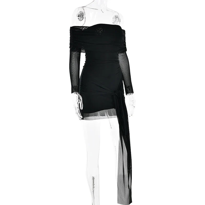 Chiffon mini dress with off-shoulder tie design - CAMI