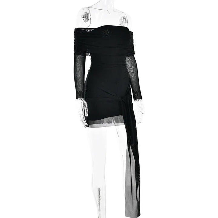 Chiffon mini dress with off-shoulder tie design - CAMI