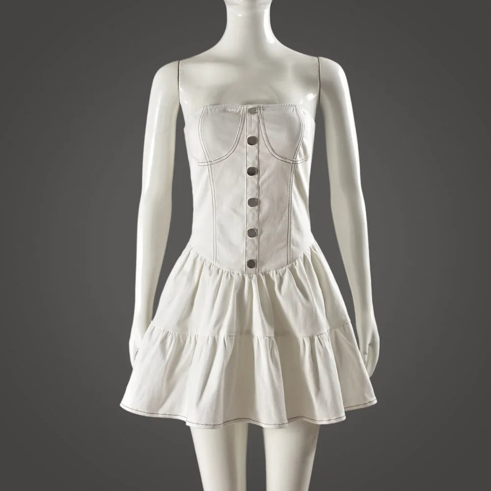 Strapless ruffled denim mini dress - Shirael
