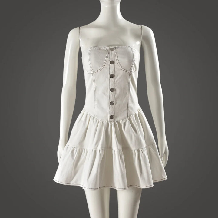 Strapless ruffled denim mini dress - Shirael