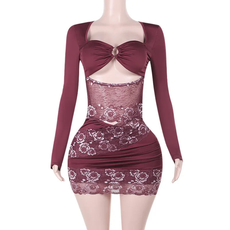 Fitted mini dress with cutouts and lace decoration - Mika