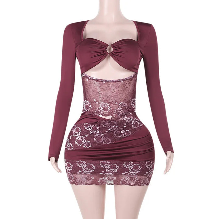 Fitted mini dress with cutouts and lace decoration - Mika