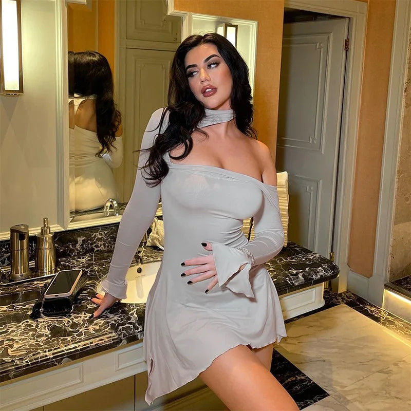 Asymmetric Collar Mini Dress - Zoey
