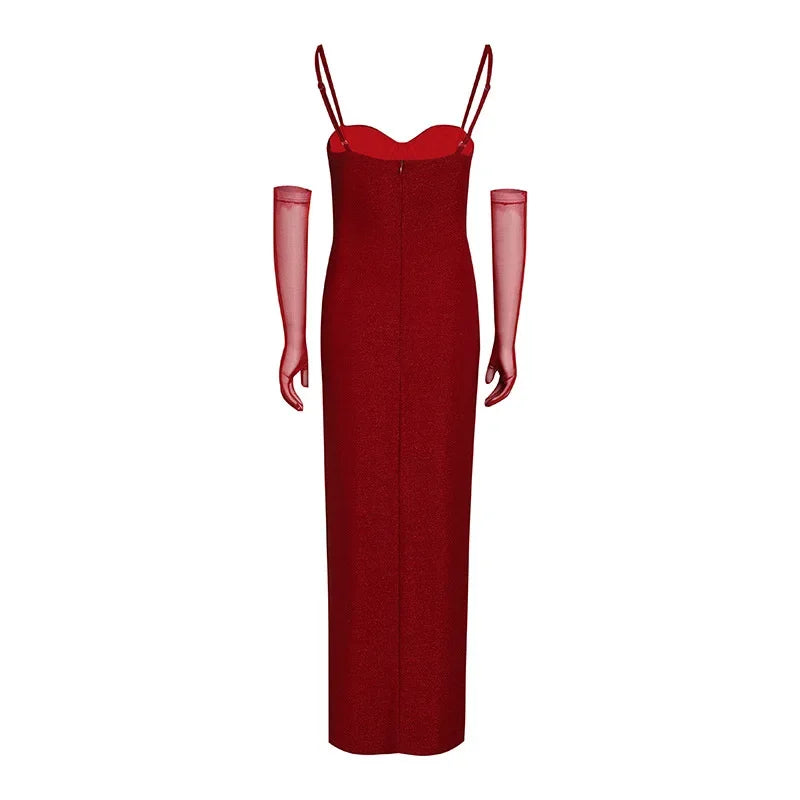 Sequin Maxi Dress with Slit and Glove Detail - Daphne