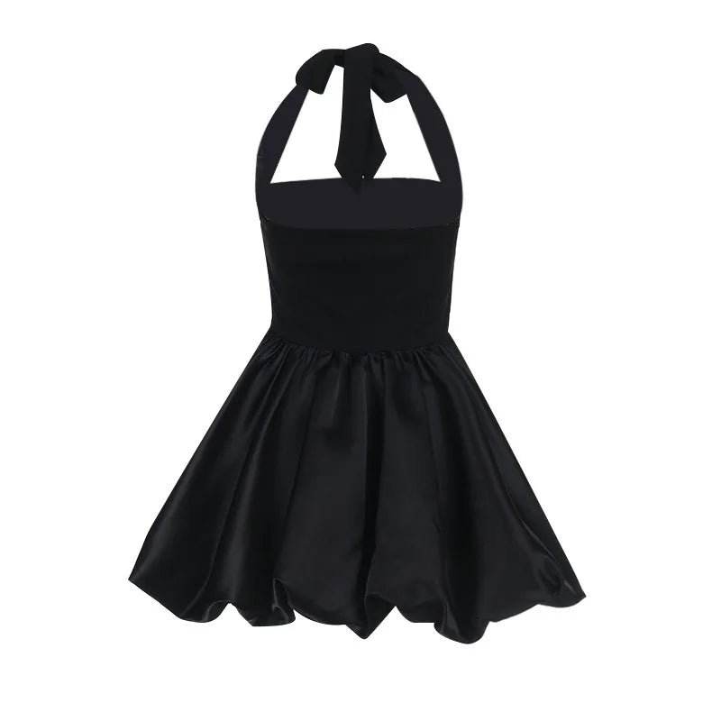 Balloon Mini Dress with Neck Tie and Satin Skirt - Mikaela
