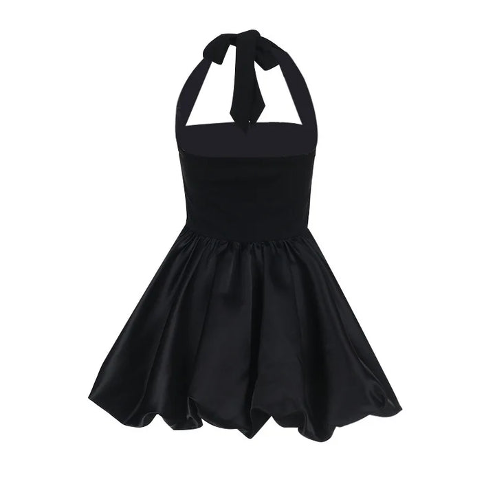 Balloon Mini Dress with Neck Tie and Satin Skirt - Mikaela